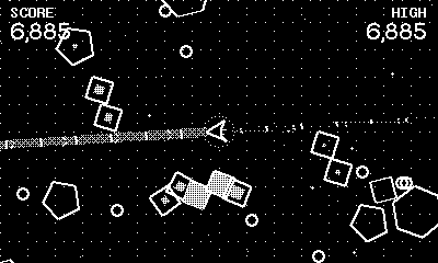Gameplay: the beam firing left through a cluster of squares carrying mod tokens